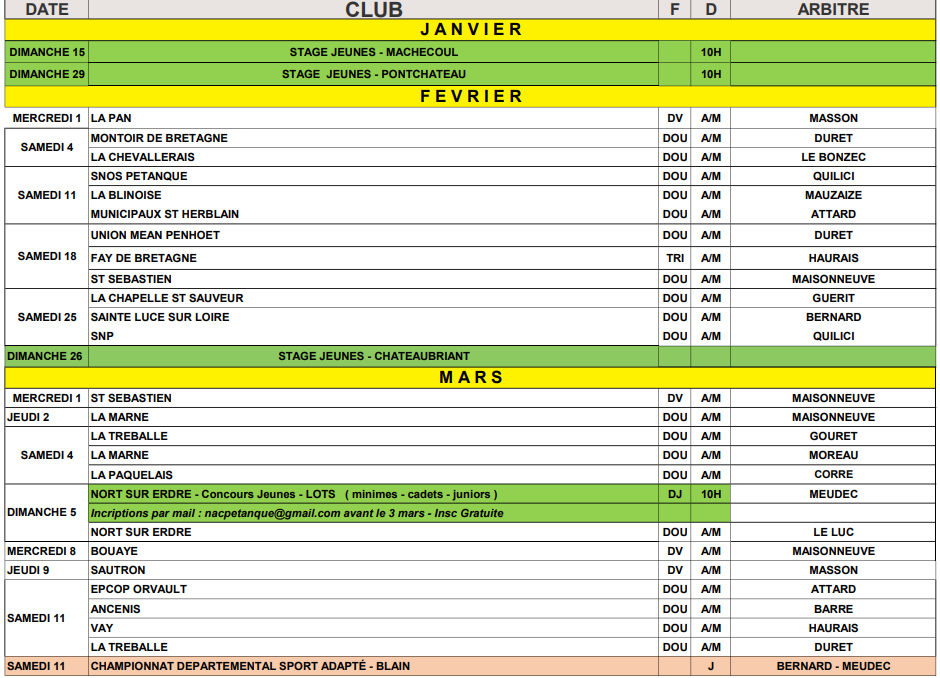 CALENDRIER OFFICIEL 2023 - club Pétanque CD 44 PETANQUE - Clubeo