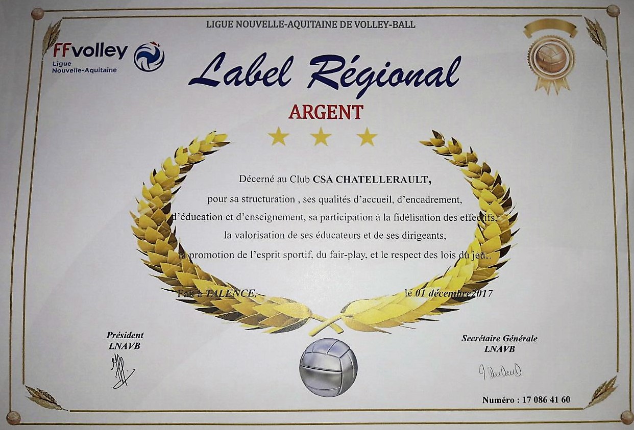 Médaille d'argent label régional 2017