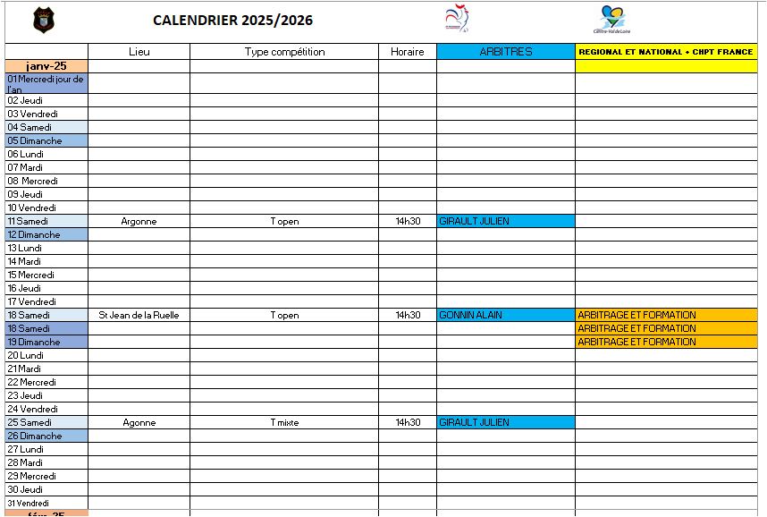 CALENDRIERS 2025 club Pétanque Comité du Loiret Pétanque Clubeo