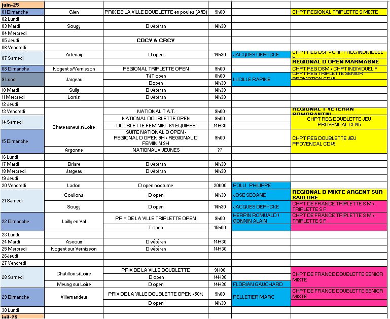 CALENDRIERS 2025 club Pétanque Comité du Loiret Pétanque Clubeo