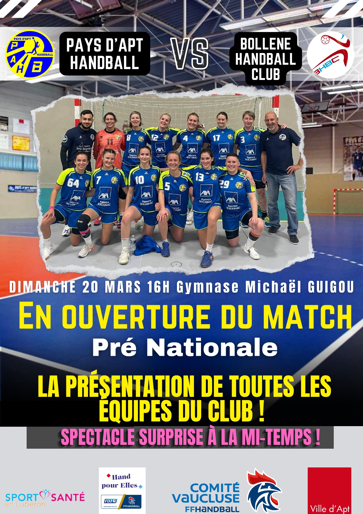 Affiche 20 mars 2021 photo club Pays Apt Handball
